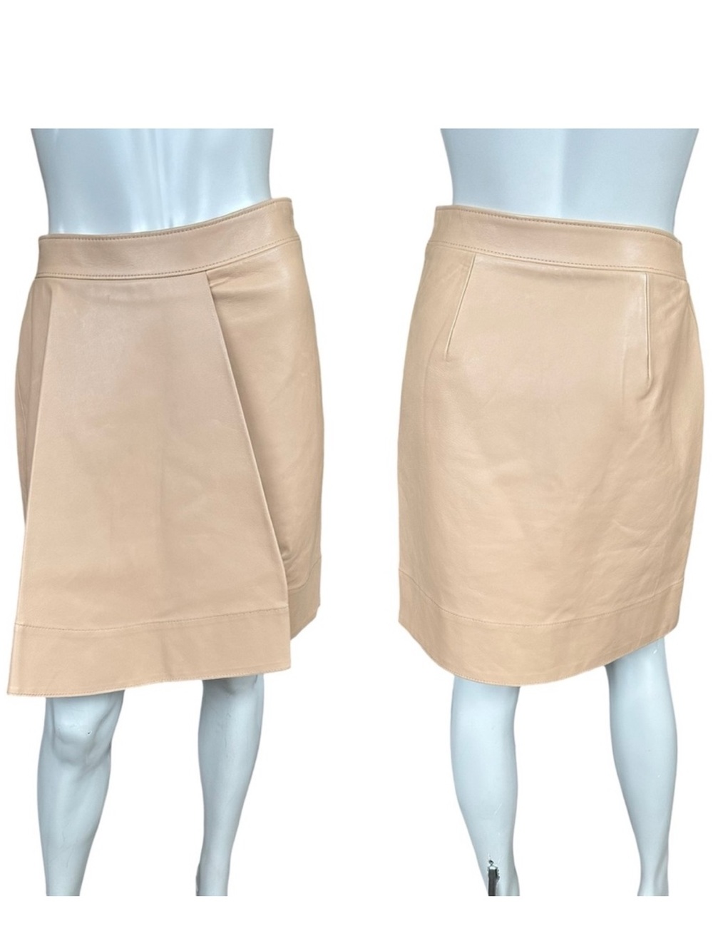 3.1 Phillip Lim Beige Tan 100% Lambskin Leather Asymmetrical Fold Skirt Size 4
